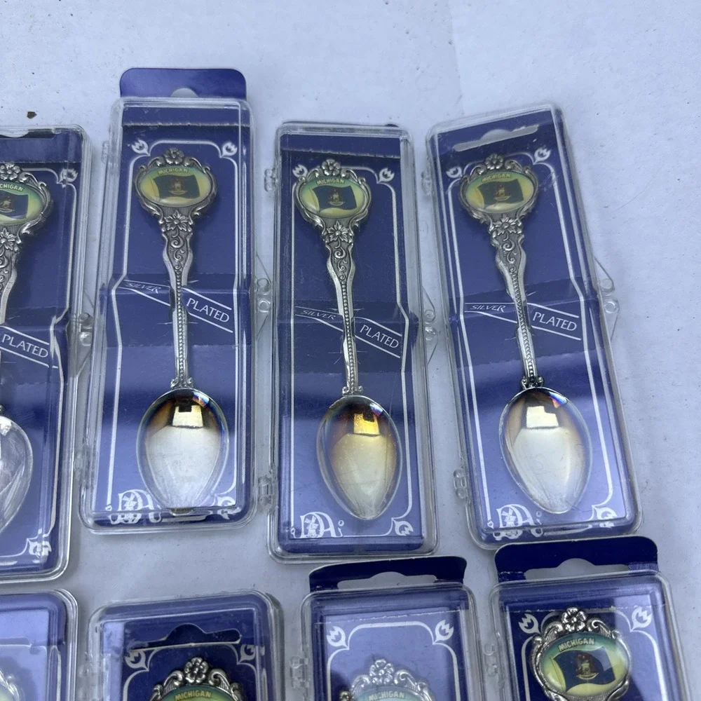 Lot of 37 Souvenir Spoons & Thimbles Michigan Silver Plated Collectors MicroView